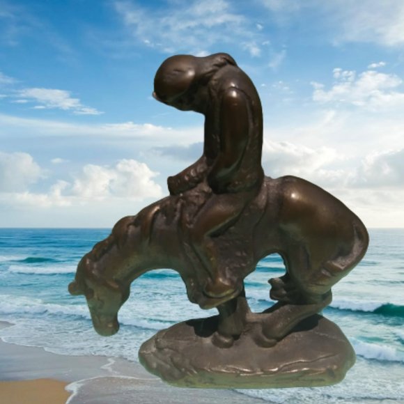 Very solid heavy metal bookend End of Trail horse and rider - Picture 3 of 15